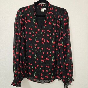 Joie Black and Red Cherry Print Blouse
